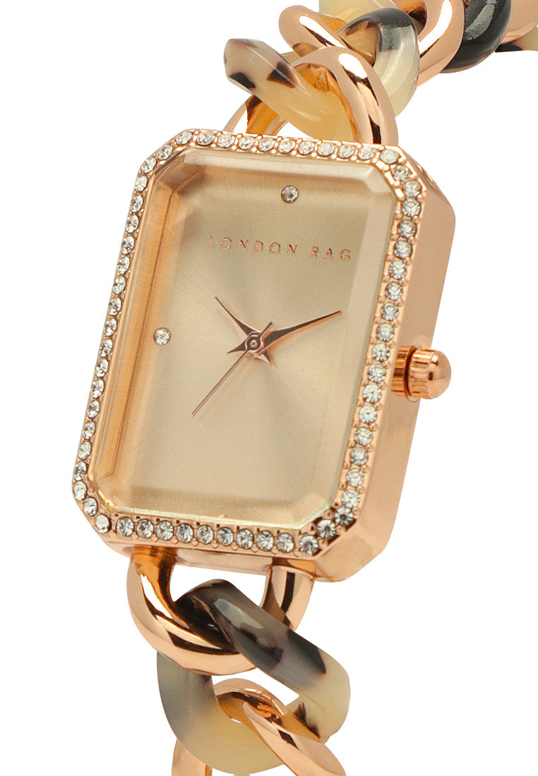 white gold rectangular dial women's watch#color_brown-rose-golden