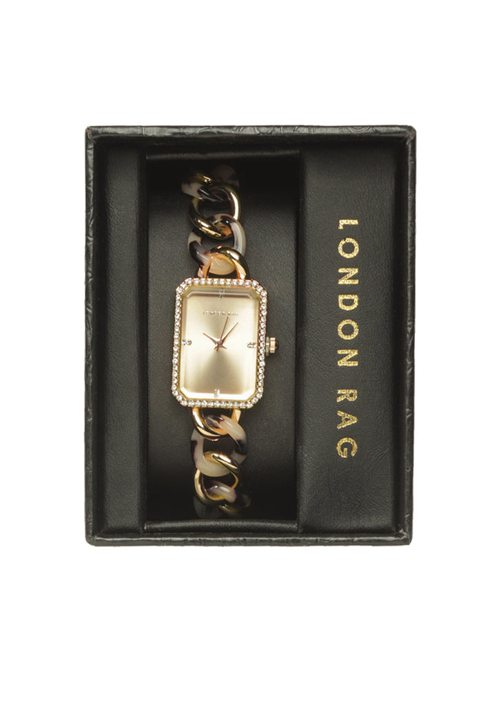 white gold rectangular dial women's watch#color_brown-rose-golden