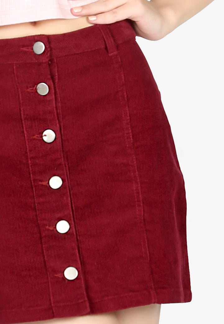 a-line corduroy button down mini skirt#color_burgundy