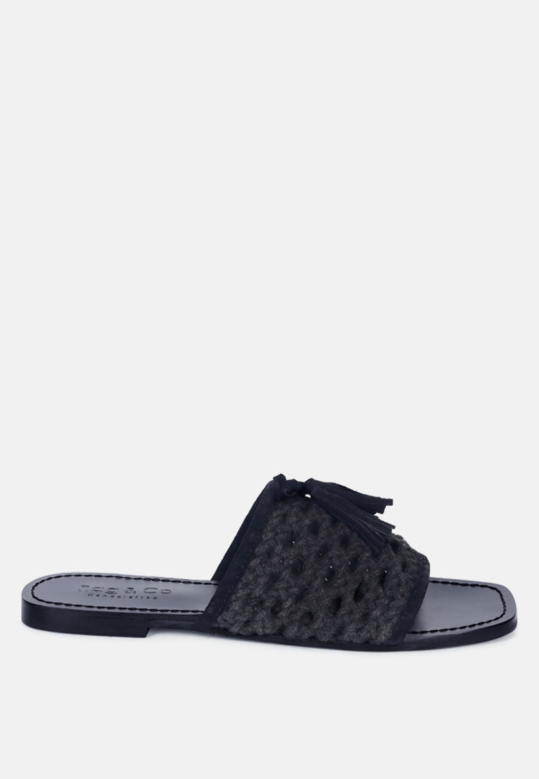 cedar handwoven natural tassel flats by ruw#color_black