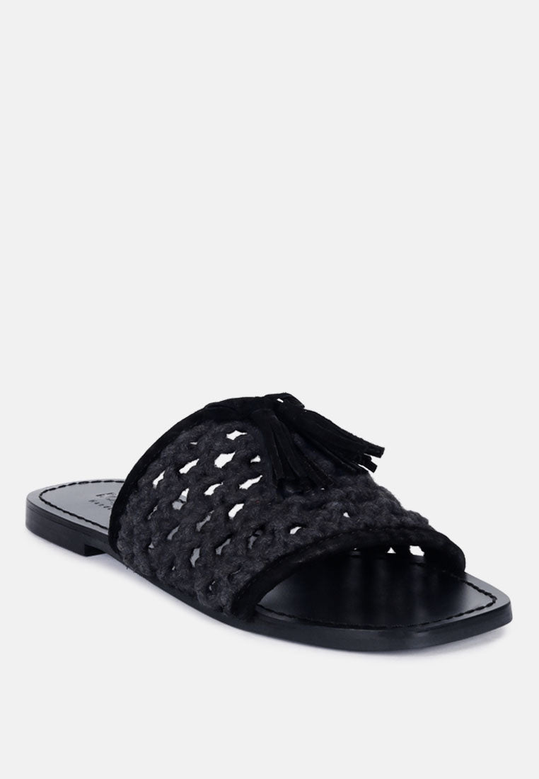 cedar handwoven natural tassel flats by ruw#color_black