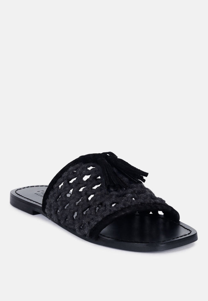 cedar handwoven natural tassel flats by ruw#color_black