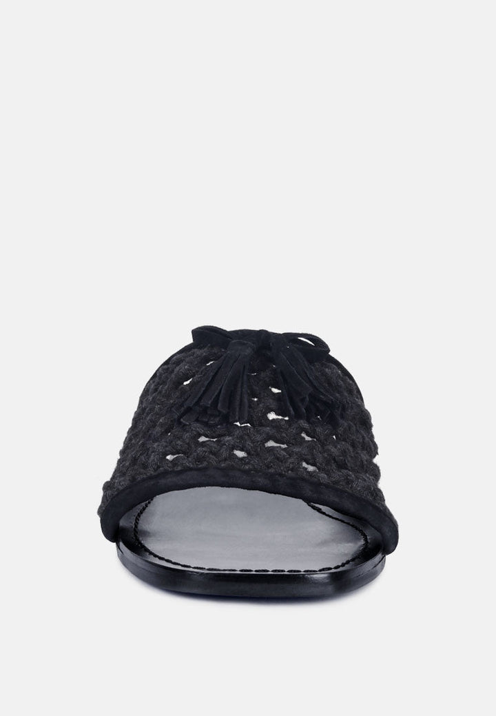 cedar handwoven natural tassel flats by ruw#color_black