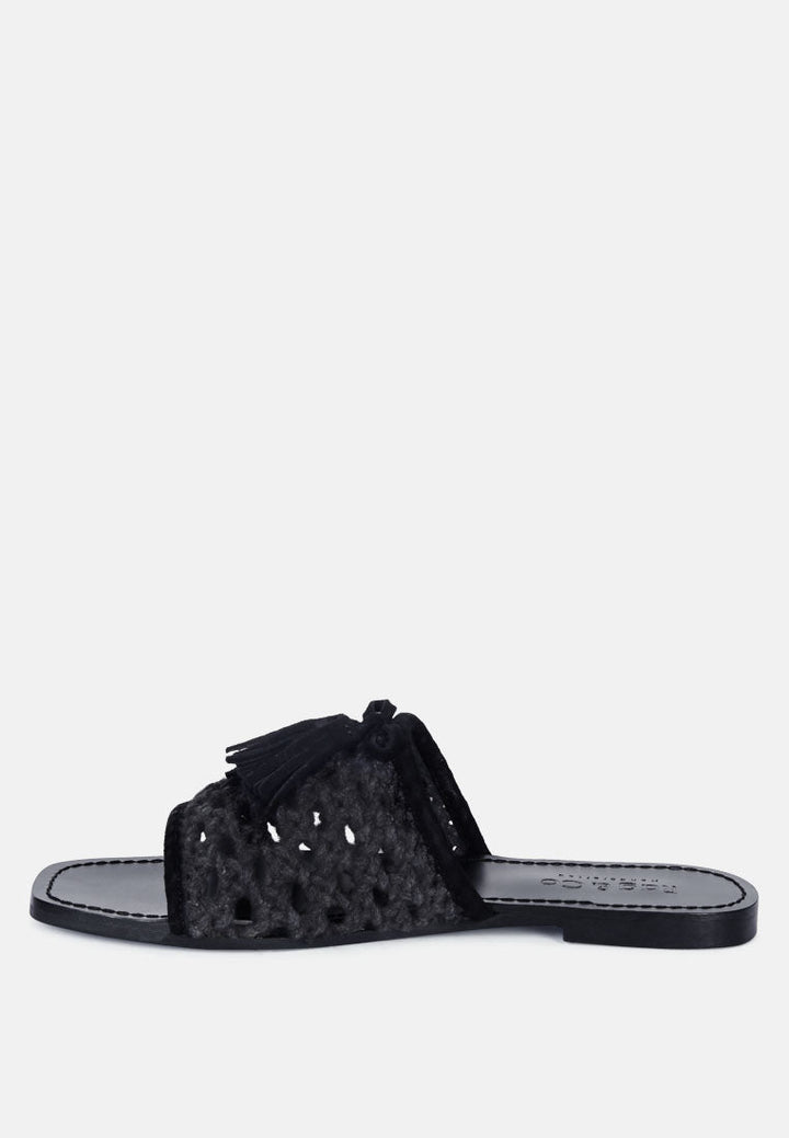 cedar handwoven natural tassel flats by ruw#color_black