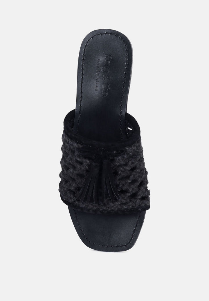 cedar handwoven natural tassel flats by ruw#color_black