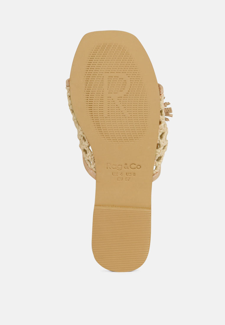 cedar handwoven natural tassel flats by ruw#color_latte
