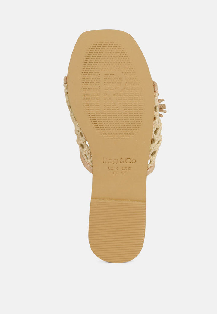 cedar handwoven natural tassel flats by ruw#color_latte