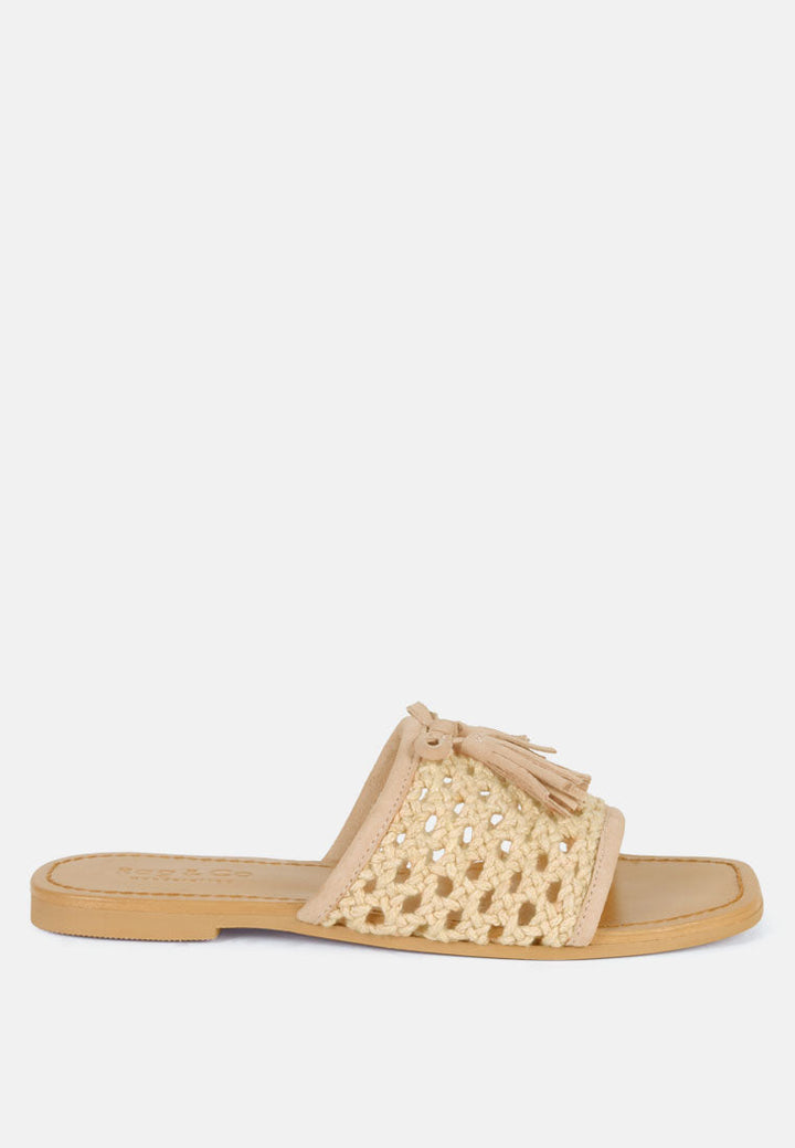 cedar handwoven natural tassel flats by ruw#color_latte