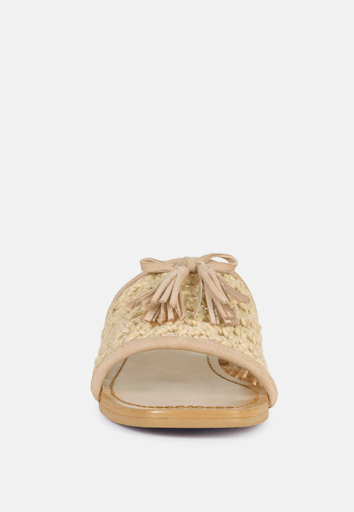cedar handwoven natural tassel flats by ruw#color_latte