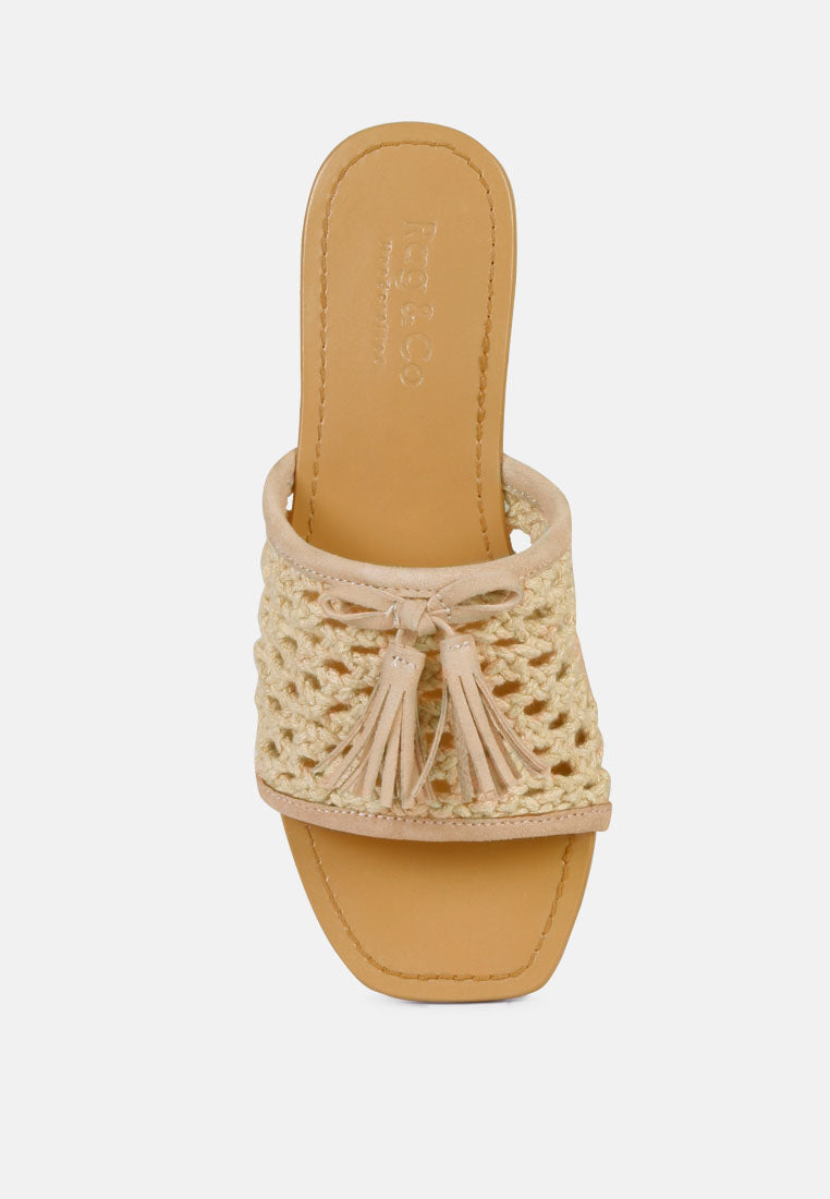 cedar handwoven natural tassel flats by ruw#color_latte