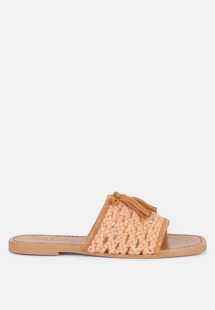 cedar handwoven natural tassel flats by ruw#color_tan