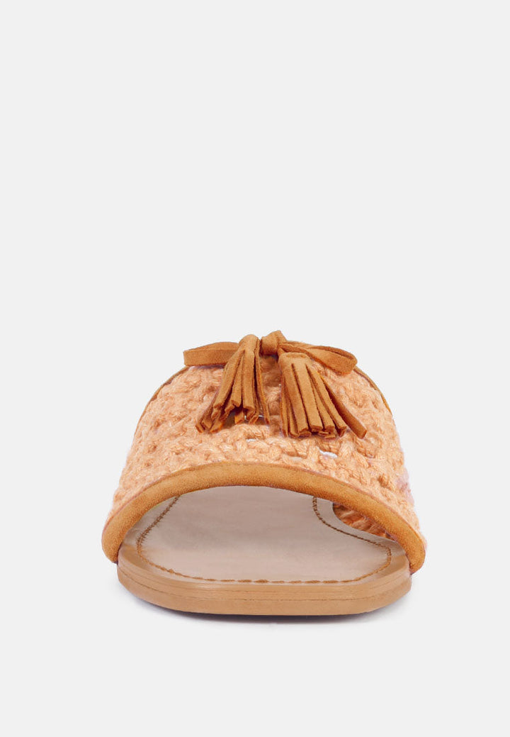 cedar handwoven natural tassel flats by ruw#color_tan