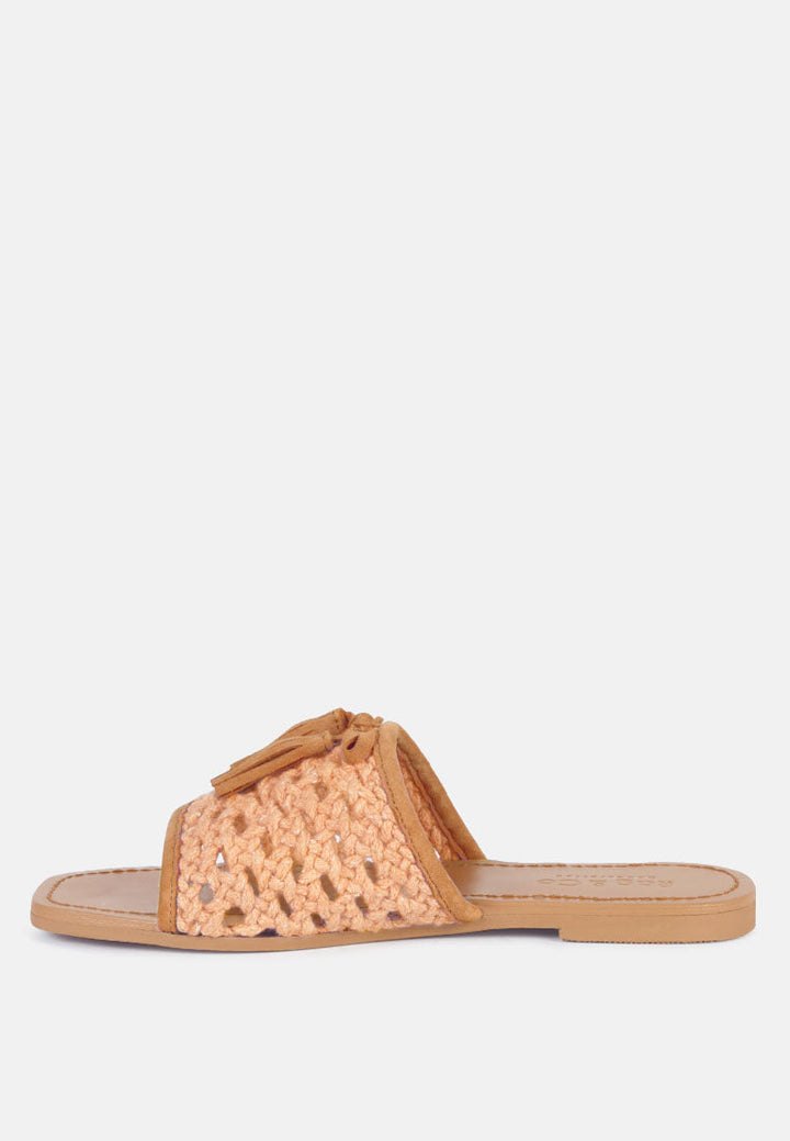 cedar handwoven natural tassel flats by ruw#color_tan