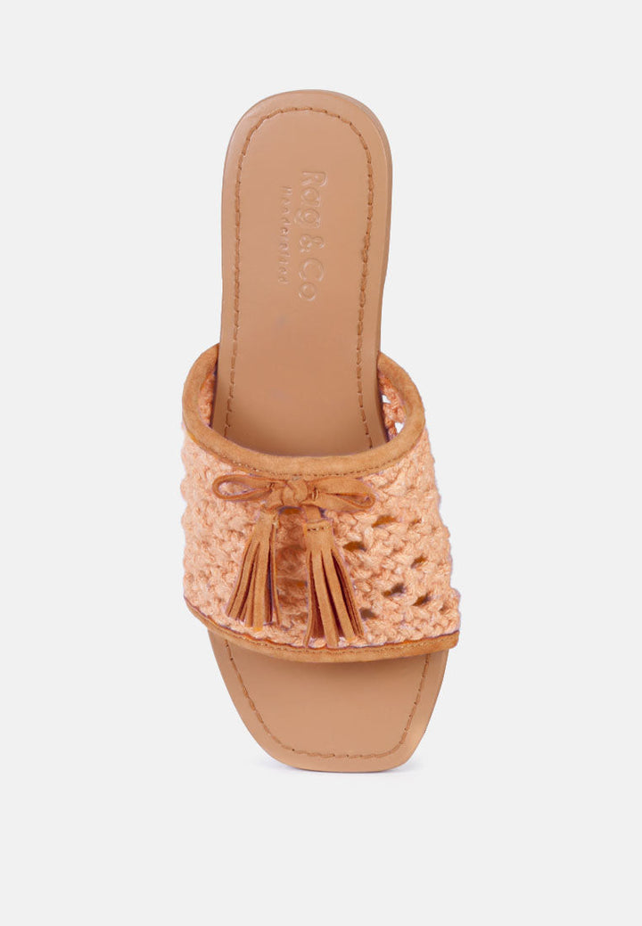 cedar handwoven natural tassel flats by ruw#color_tan