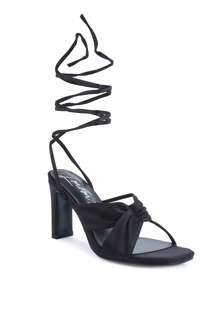 chasm satin ruched strap tie up sandals by ruw#color_black