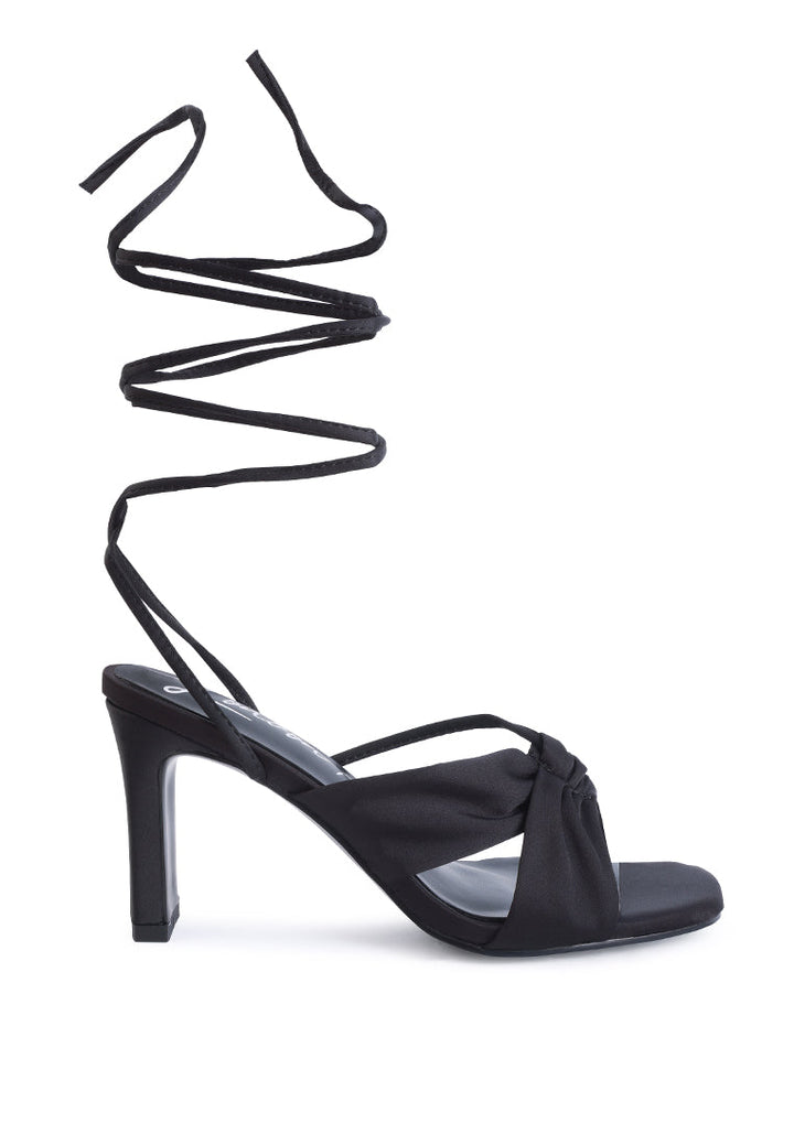 chasm satin ruched strap tie up sandals by ruw#color_black