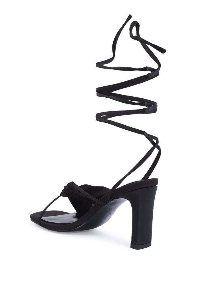 chasm satin ruched strap tie up sandals by ruw#color_black