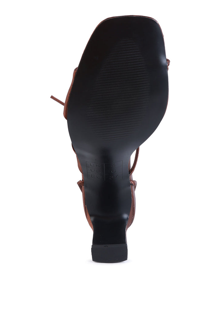 chasm satin ruched strap tie up sandals by ruw#color_brown
