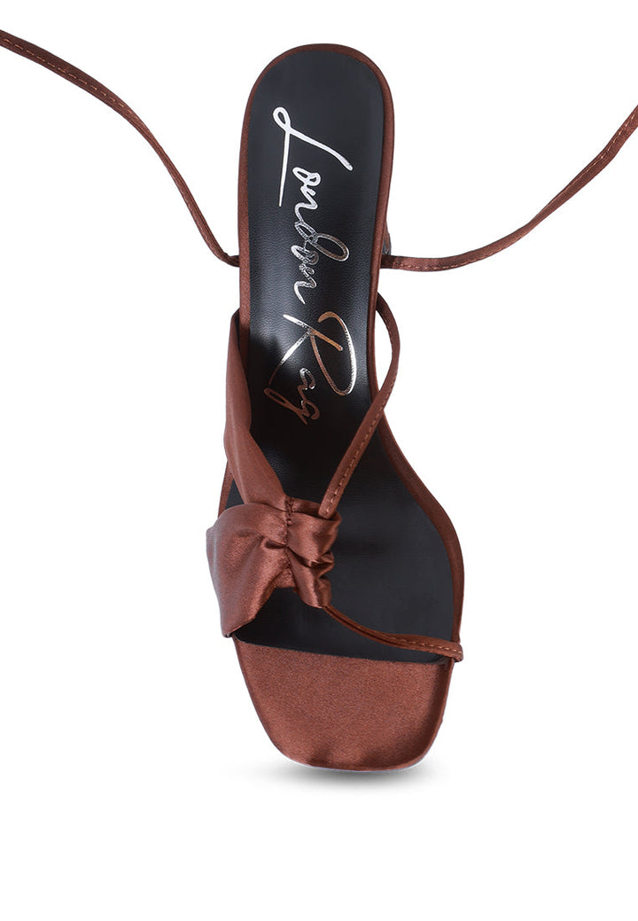 chasm satin ruched strap tie up sandals by ruw#color_brown