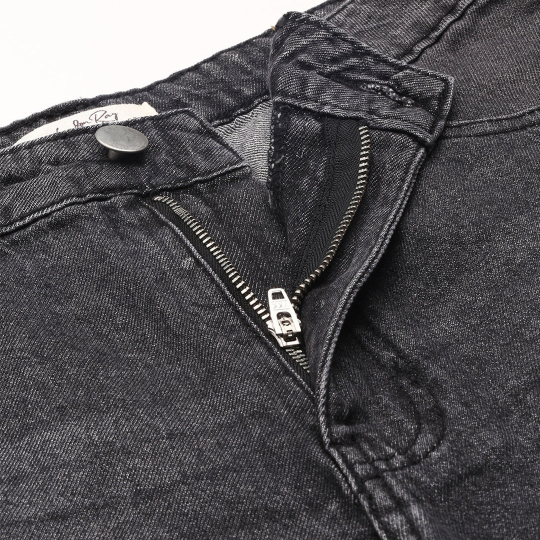 grey acid wash raw hem jeans shorts#color_grey
