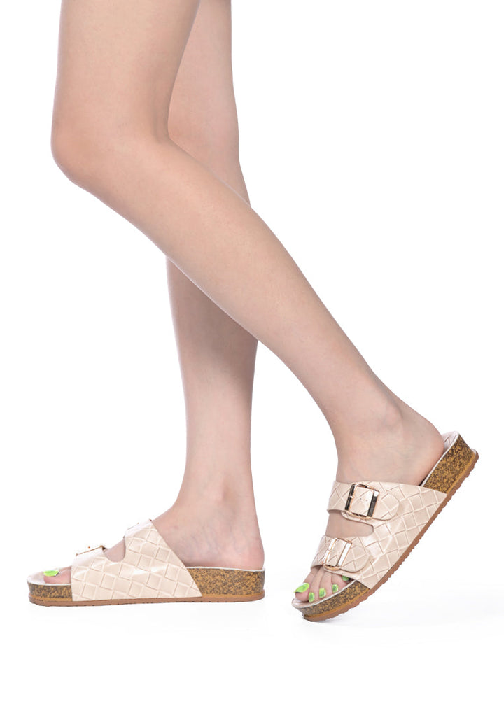 wolph buckled strap croc platform slides#color_beige