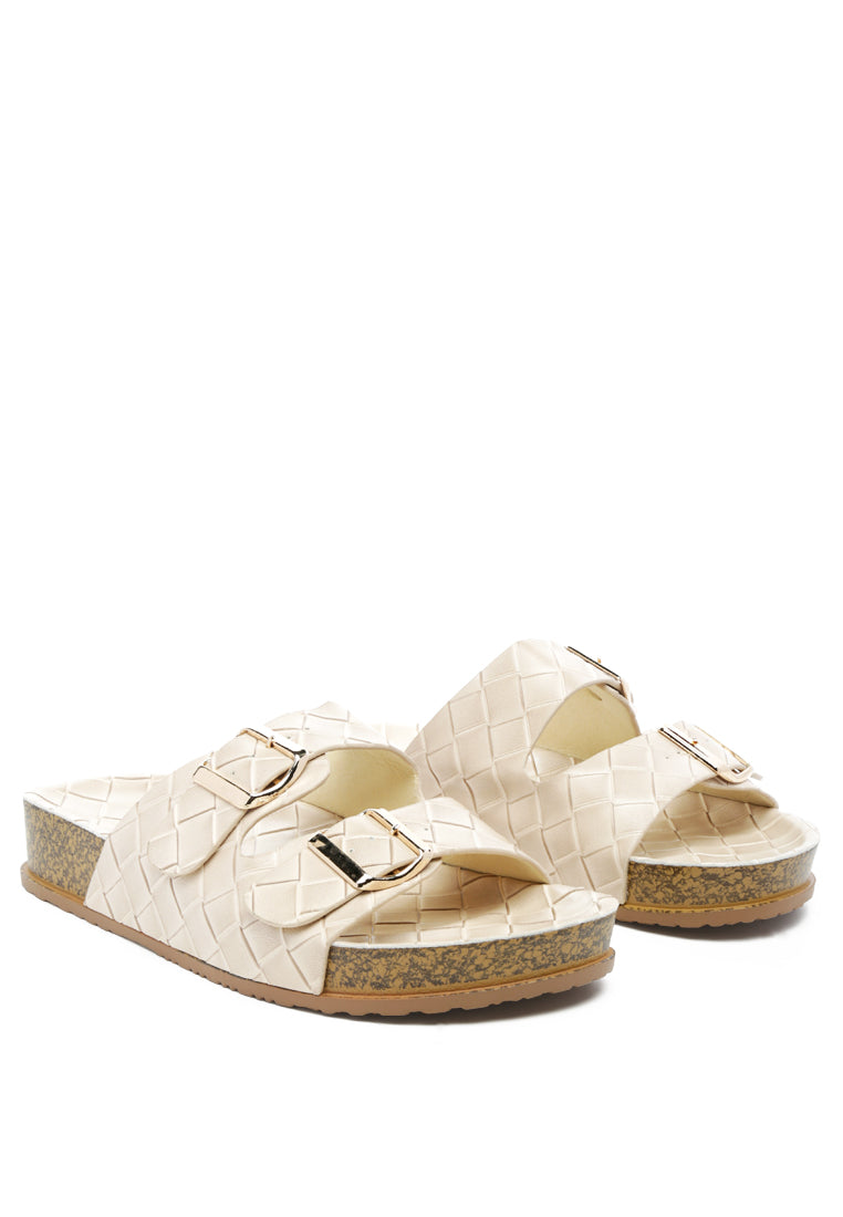wolph buckled strap croc platform slides#color_beige