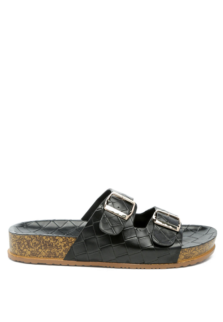 wolph buckled strap croc platform slides#color_black