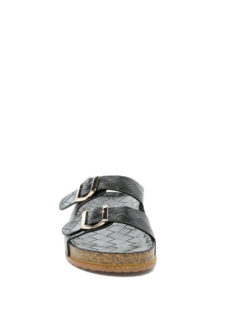 wolph buckled strap croc platform slides#color_black