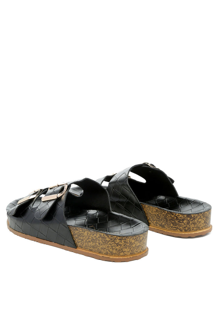 wolph buckled strap croc platform slides#color_black