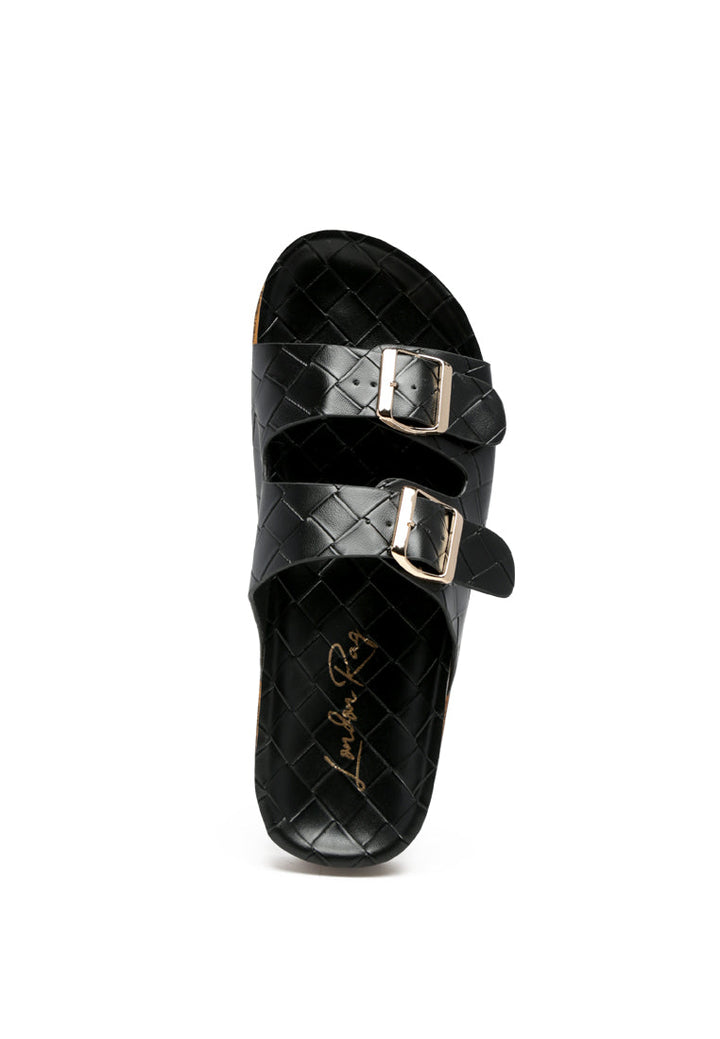 wolph buckled strap croc platform slides#color_black
