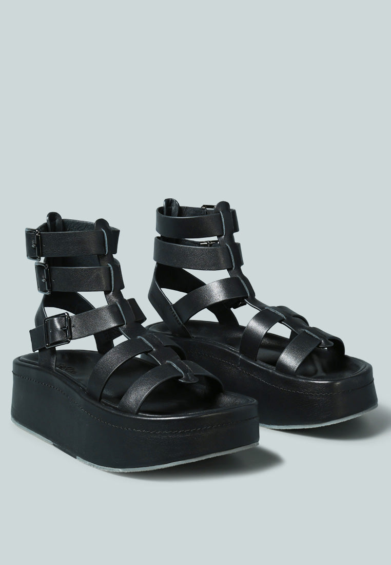 cruz gladiator platform leather sandal#color_black