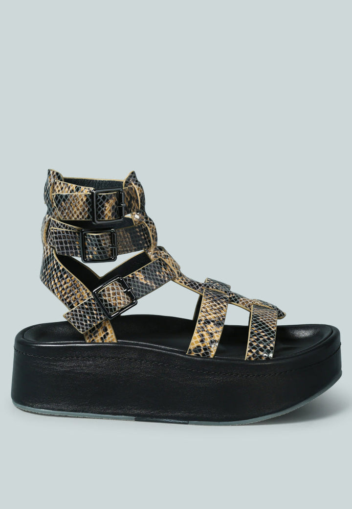 cruz gladiator platform leather sandal by ruw#color_snake-print