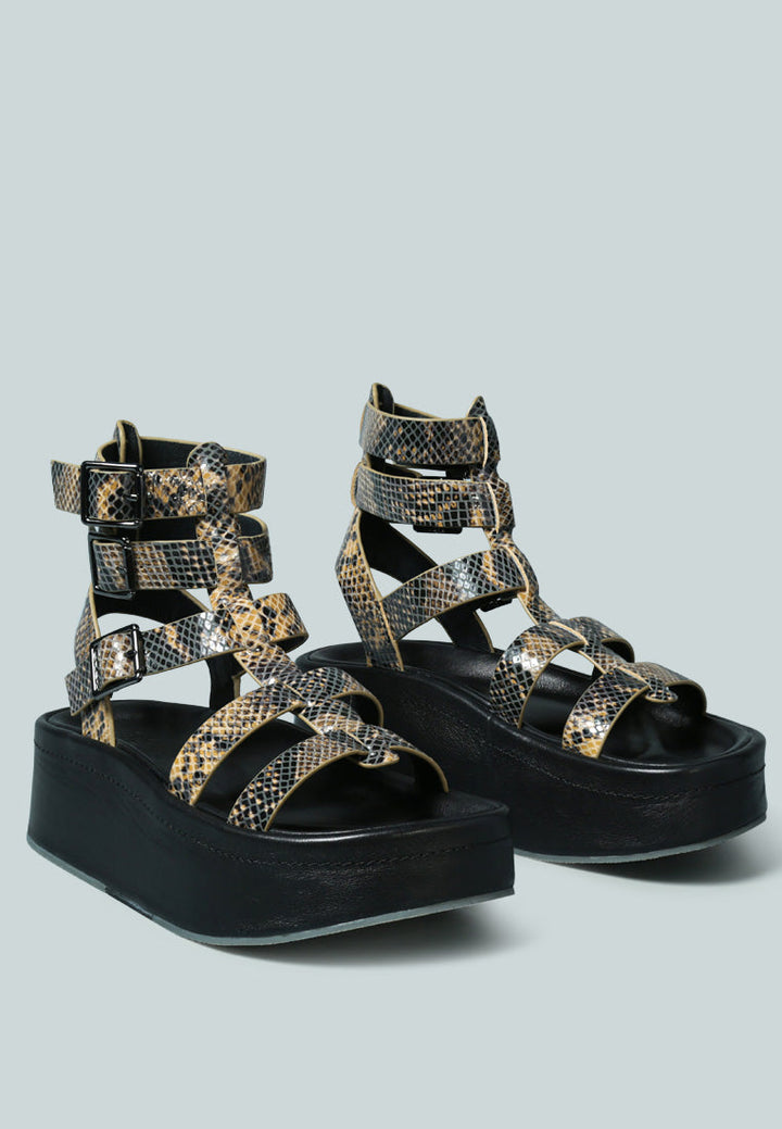 cruz gladiator platform leather sandal by ruw#color_snake-print