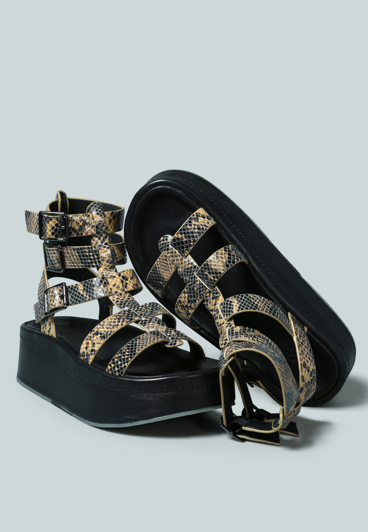 cruz gladiator platform leather sandal by ruw#color_snake-print