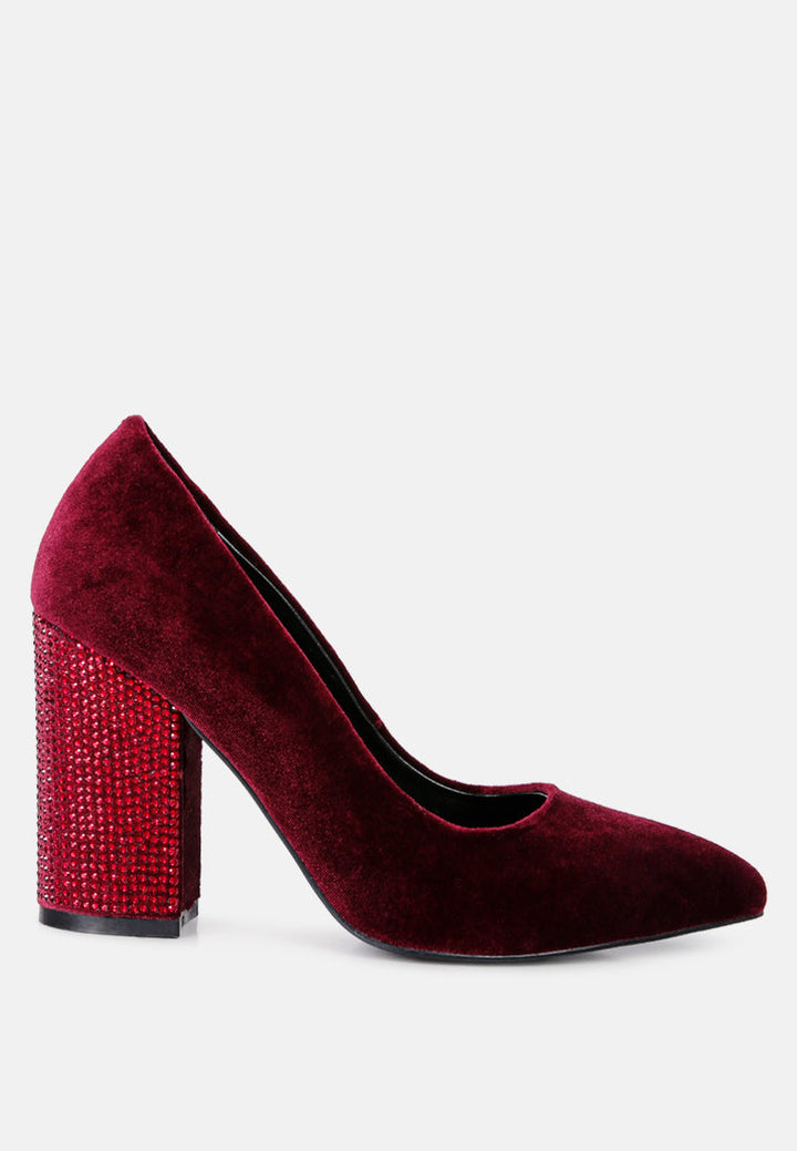 cyber-girl rhinestone block heeled pumps by ruw#color_burgundy