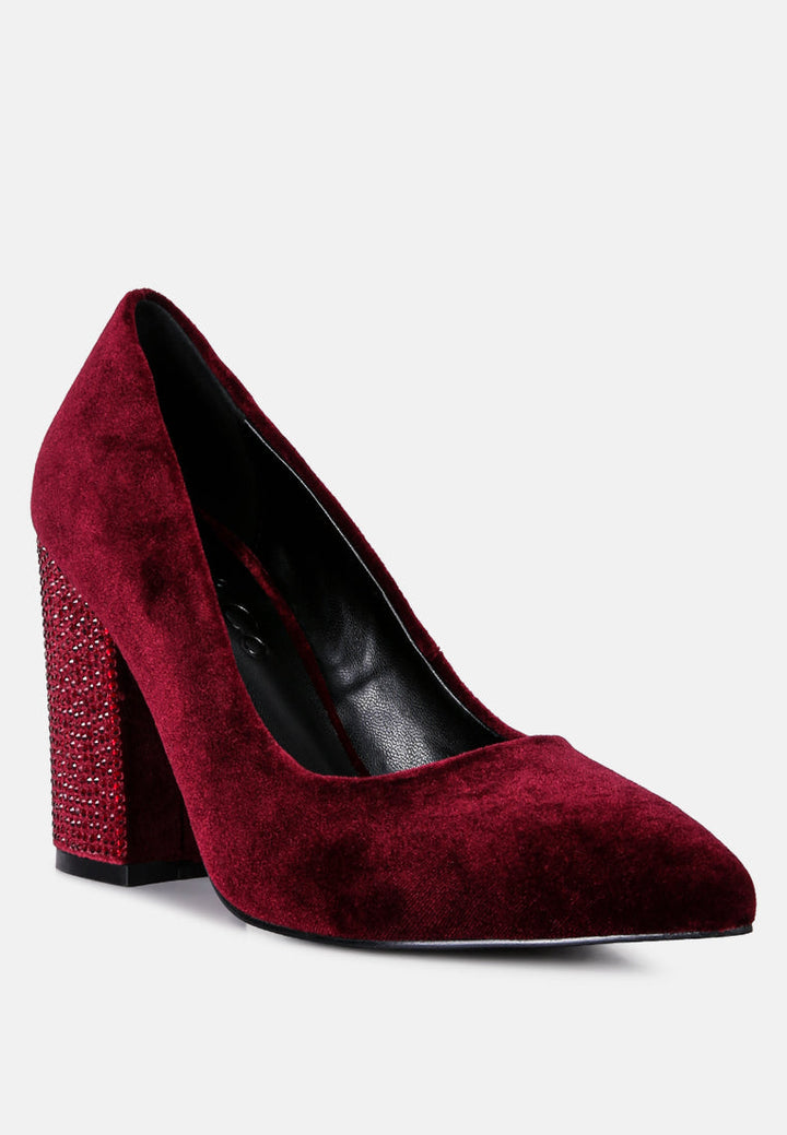 cyber-girl rhinestone block heeled pumps by ruw#color_burgundy