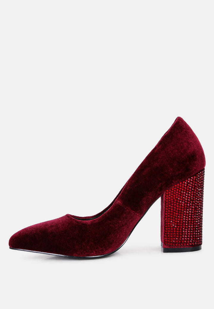 cyber-girl rhinestone block heeled pumps by ruw#color_burgundy