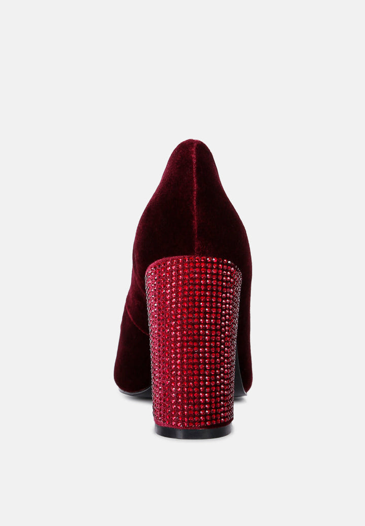 cyber-girl rhinestone block heeled pumps by ruw#color_burgundy