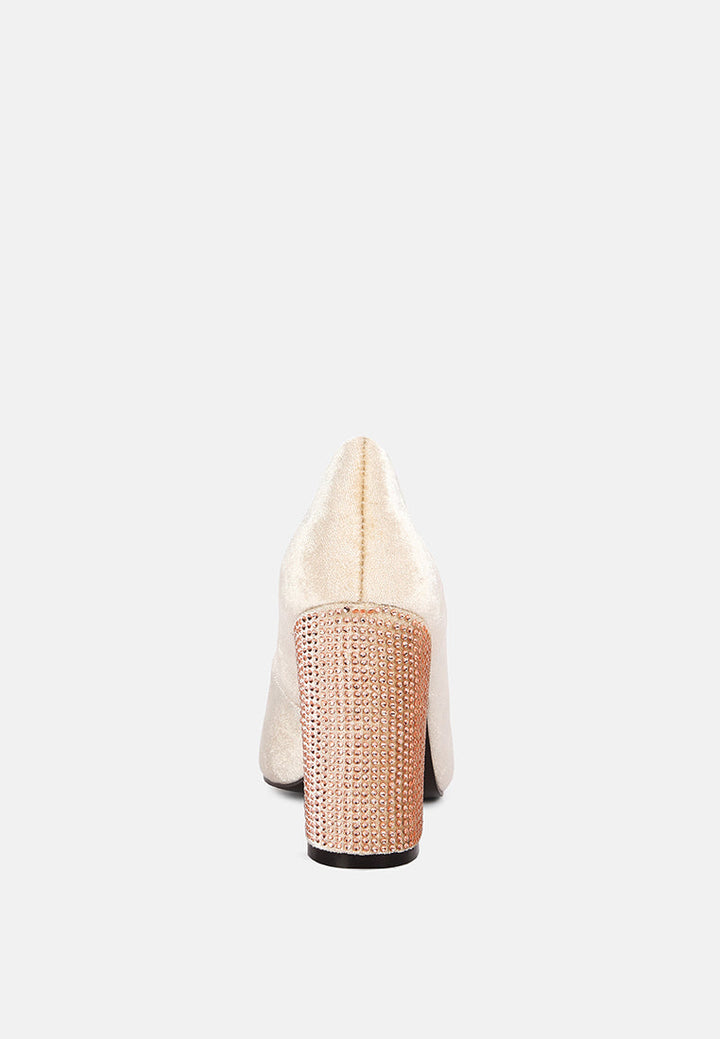 cyber-girl rhinestone block heeled pumps by ruw#color_champagne