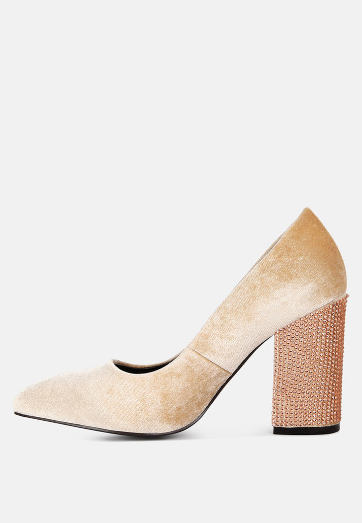 cyber-girl rhinestone block heeled pumps by ruw#color_champagne