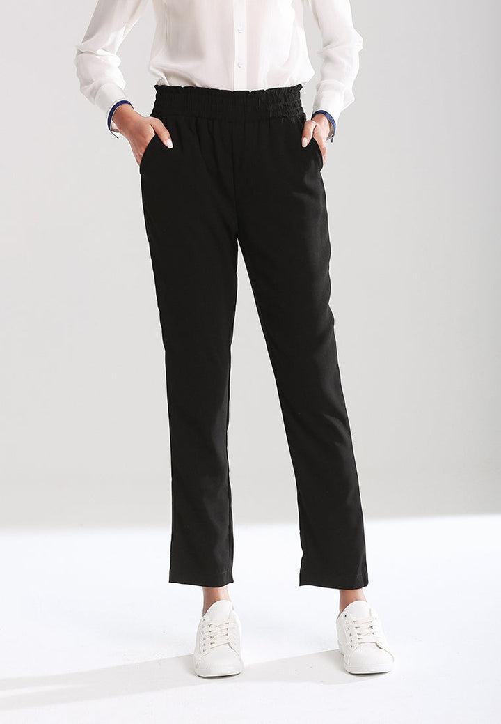 smock waist straight cut trousers#color_black