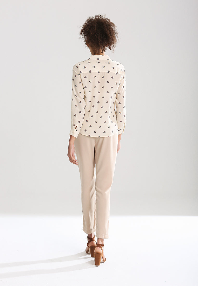 smock waist straight cut trousers#color_beige