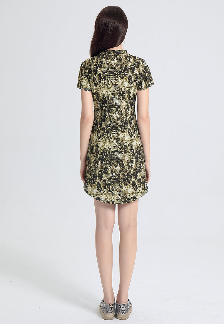 choker neck mini dress#color_moss-green