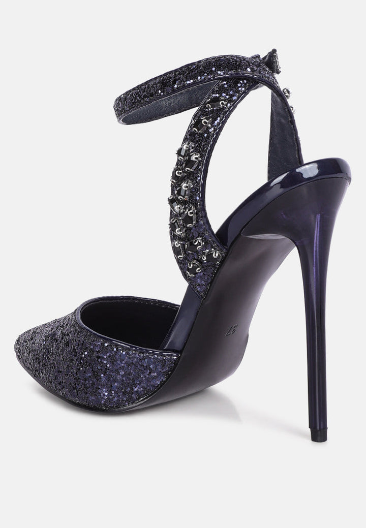 cloriss diamante embellished glitter high heels by ruw#color_dark-blue