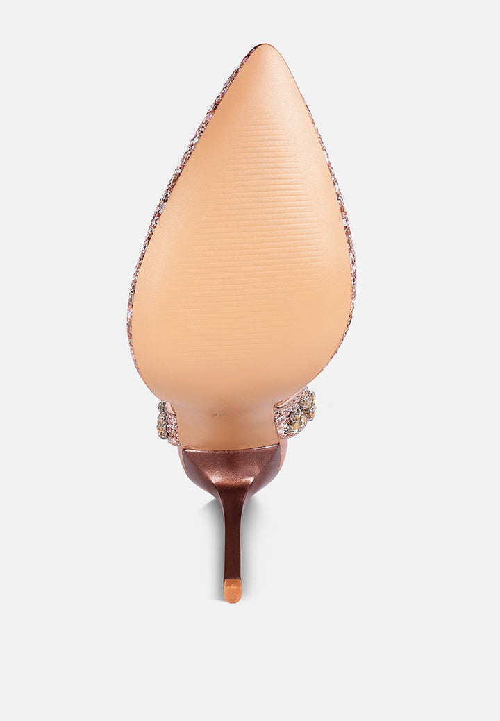 cloriss diamante embellished glitter high heels by ruw#color_rose-gold