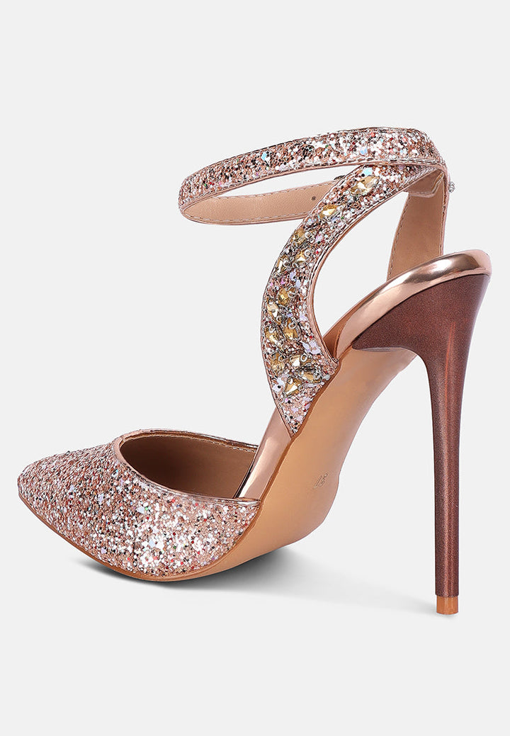 cloriss diamante embellished glitter high heels by ruw#color_rose-gold