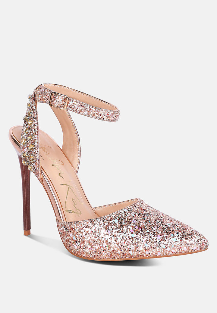 cloriss diamante embellished glitter high heels by ruw#color_rose-gold