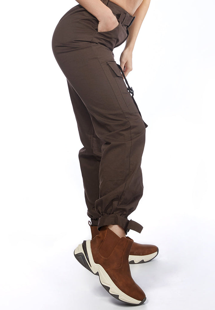 buckle belt cargo pants#color_dark-brown