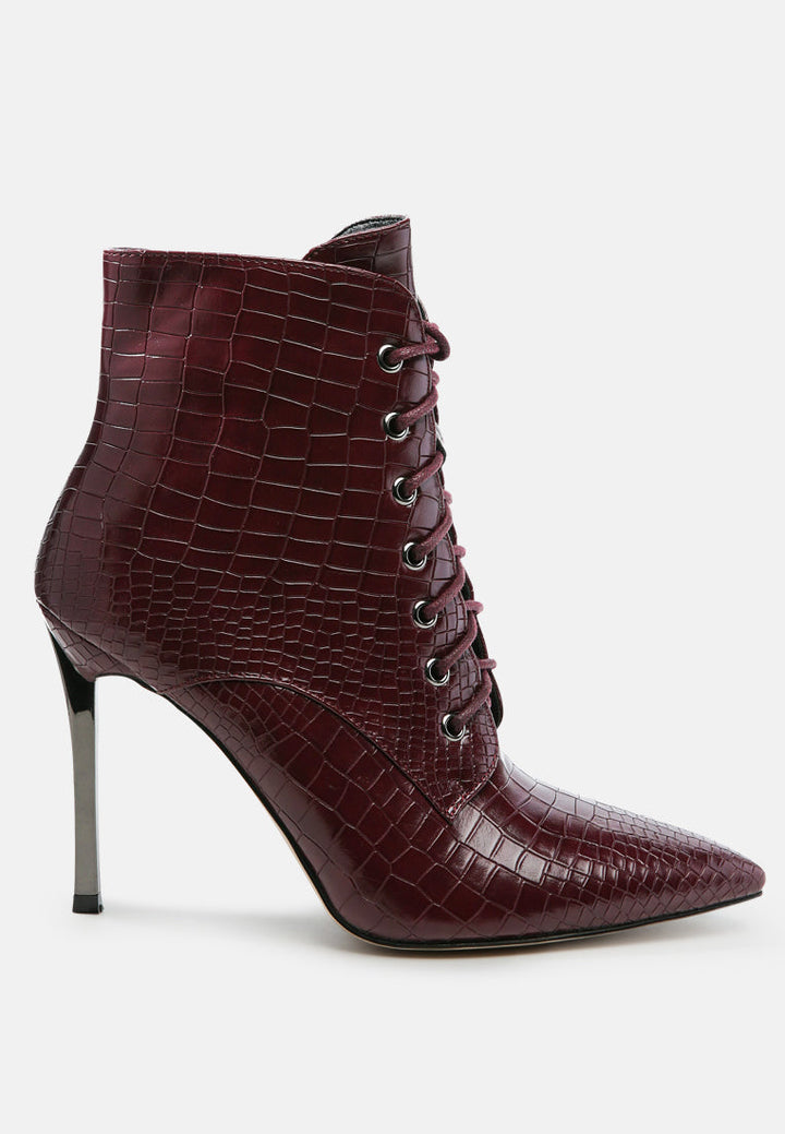 escala croc lace-up stiletto boots by ruw#color_burgundy