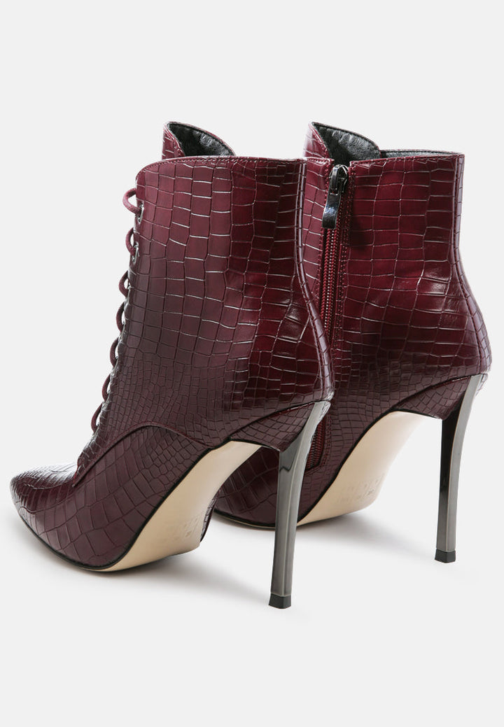 escala croc lace-up stiletto boots by ruw#color_burgundy